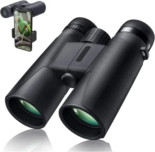 Prismáticos profesionales de 10 x 42 con adaptador para smartphone, compactos, impermeables, de baja visión nocturna, para adultos, observación,