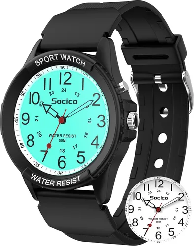 Reloj para hombres y mujeres, cara grande, clásico, analógico, de cuarzo, deportivo, retroiluminado, unisex, impermeable, reloj de enfermera para
