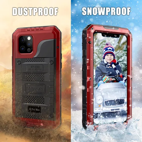 Miniatura 8 de Mitywah Funda impermeable para iPhone 12 Pro Max, funda de metal resistente de grado militar, protección de cuerpo completo, resistente, a prueba