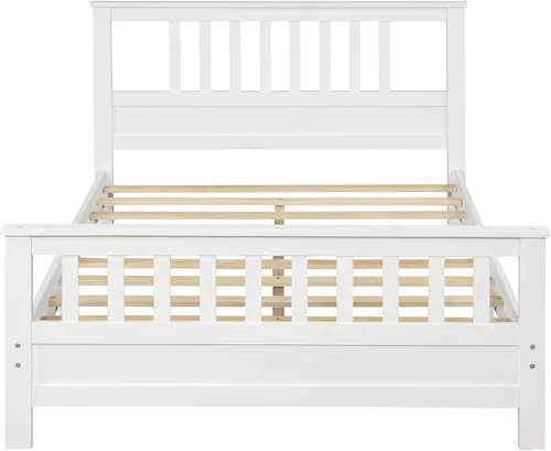 Miniatura 4 de Bellemave Cama de plataforma completa, marco de cama de plataforma de madera con cabecero y estribo, fácil montaje, color blanco