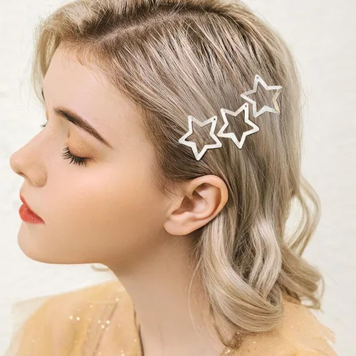 Miniatura 7 de Pinzas para el cabello Y2K de la década de 2000, pasadores de pelo antideslizantes, accesorios para el cabello de estrella plateadas, pinzas