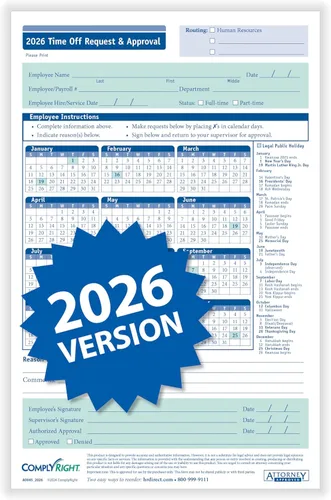 Miniatura 5 de ComplyRight Formulario de solicitud y aprobación de tiempo libre 2025, pequeño (5 1/2 pulgadas x 8 1/2 pulgadas), 2 partes, paquete de 50