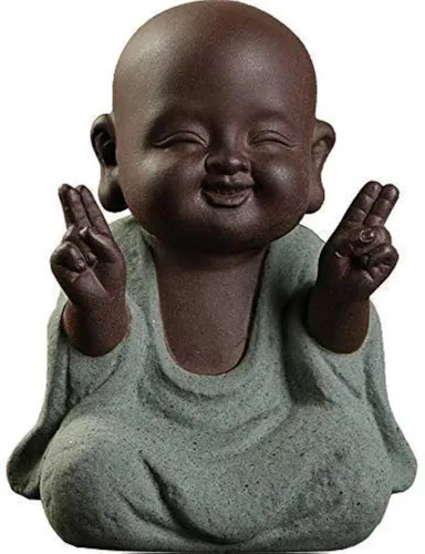 Kingzhuo Estatua de monje de cerámica pequeña y bonita estatua de Buda creativa para bebé, manualidades adorables, adornos clásicos, delicados,