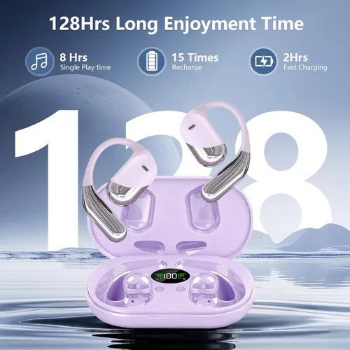 Miniatura 2 de Auriculares abiertos, clip para colocar sobre las orejas, auriculares inalámbricos, conducción ósea, micrófono integrado, pantalla LED Bluetooth