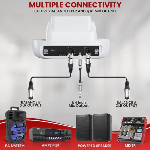 Miniatura 6 de Pyle Sistema de micrófono inalámbrico UHF - Receptor Bluetooth con 2 micrófonos de mano recargables, baterías de 1200 mAh, sonido claro
