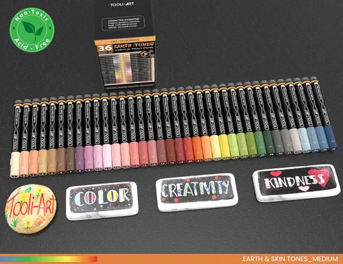 Miniatura 2 de 36 rotuladores de pintura acrílica TOOLI-ART tonos naturales de la piel y de la tierra para pintura de rocas, lienzo, tazas, vidrio, plástico