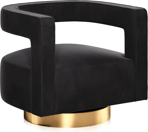 BELLEZE Silla de Acento Giratoria Tipo Barril, Silla Redonda Moderna Tapizada con Brazos Cómoda de Terciopelo con Respaldo Curvado con Base Dorada y