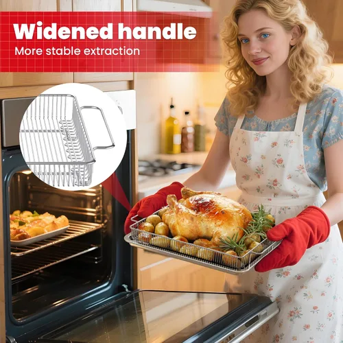Miniatura 4 de Cesta para freidora de aire para horno, bandeja grande de freidora de aire de 13.9 x 9.7 pulgadas con 50 papeles pergaminos, cesta de freidora