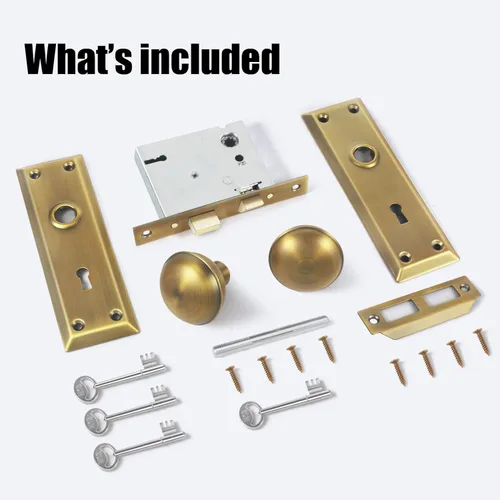 Miniatura 7 de Juego de Cerradura de Encastre para Puerta Interior, Pomos de Puerta de Latón Antiguo Vintage con Cerradura y Llave de Esqueleto, Reemplazando