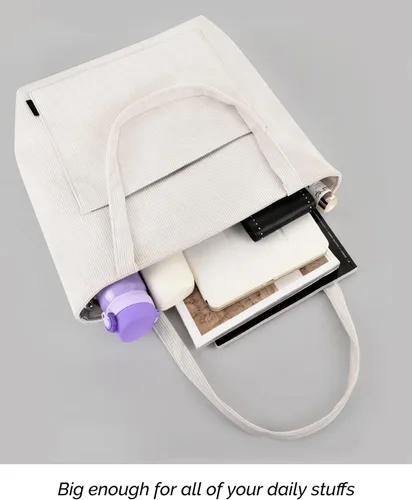 Miniatura 5 de Prite Bolsa de pana para mujer, bolsa de hombro grande con cremallera y bolsillos para la universidad, escuela, trabajo, viajes, compras