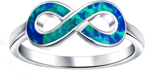 Savlano Anillo de ópalo azul chapado en oro blanco de 14 quilates para mujeres y niñas, fabricado en Italia, viene con una caja de regalo