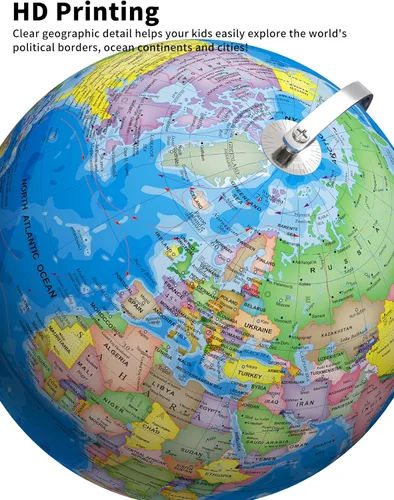 Miniatura 4 de Orionstar Globo mundial grande de 13 pulgadas con soporte, globo educativo para el aprendizaje de los niños, detalles coloridos del mapa del mundo