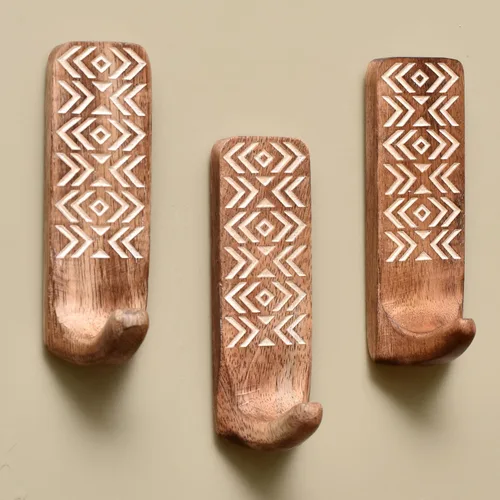 Miniatura 19 de Indian Shelf Ganchos de pared adhesivos de madera bohemios para colgar abrigos, llaves, correa, sombrero, toallero, bonito soporte para llaves