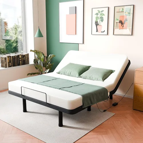 Miniatura 2 de SunsGrove Base de cama ajustable Queen, control remoto con cable, inclinación independiente de cabeza y pie, base de marco de cama eléctrica, patas