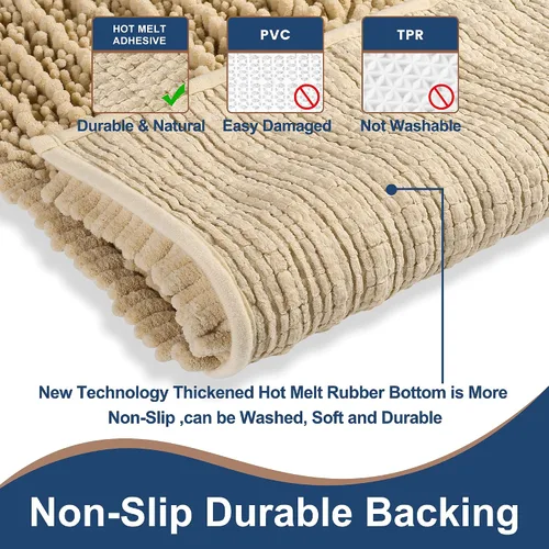 Miniatura 3 de FLOLEOPA Alfombras de Baño de Microfibra de Felpa Suave, Alfombras de Baño Absorbentes Antideslizantes Lavables a Máquina, Tapetes de Baño para Beige