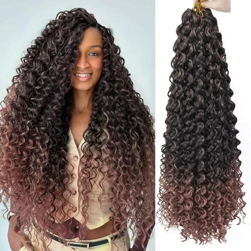 Miniatura 71 de GoGo Curl Crochet Hair 18 pulgadas onda de agua pelo sintético bohemio ganchillo trenzado jengibre onda profunda extensiones de cabello trenzado
