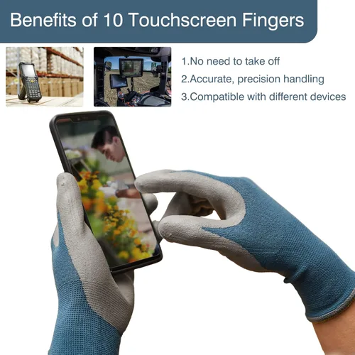 Miniatura 3 de COOLJOB Guantes de trabajo de seguridad de nitrilo de microespuma para jardín con dedos táctiles, 6 pares, guantes ligeros para manos sudorosas