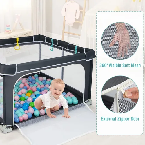 Miniatura 5 de INFANS Corralito plegable para bebés, 50 x 50 pulgadas, grande con puerta, malla suave y visible, centro de actividades para niños para interiores