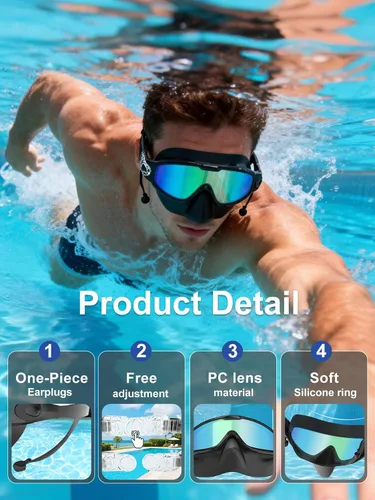 Miniatura 6 de Gafas de natación para adultos con cubierta de nariz para hombres y mujeres, paquete de 2 gafas de natación de visión amplia, antivaho, UV, sin