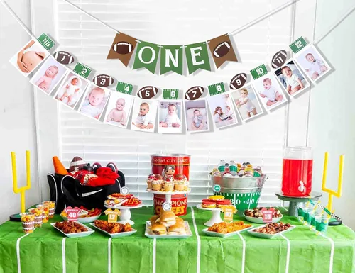 Miniatura 4 de Cartel de fútbol de primer cumpleaños – Decoración de primer cumpleaños de fútbol, pancarta de fotos de 12 meses, cartel de fotos de primer año