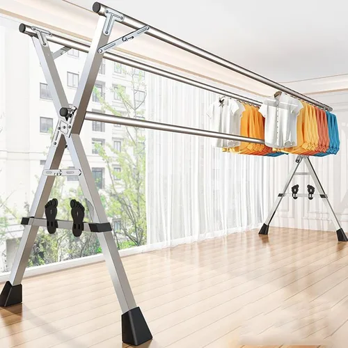 Miniatura 6 de Estante de secado de ropa de 94 pulgadas, estante de ropa de acero inoxidable para lavandería, plegable, ajustable, estante de secado portátil