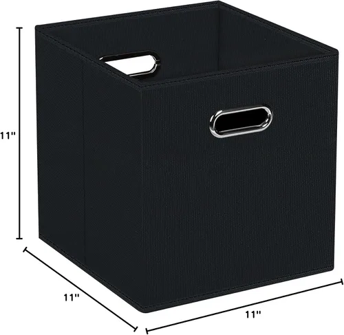 Miniatura 8 de STOREONE - Cubos de almacenamiento de tela con contenedores de cestas (28x28x28 cm) con asas dobles para estante, armario, organizadores de Negro