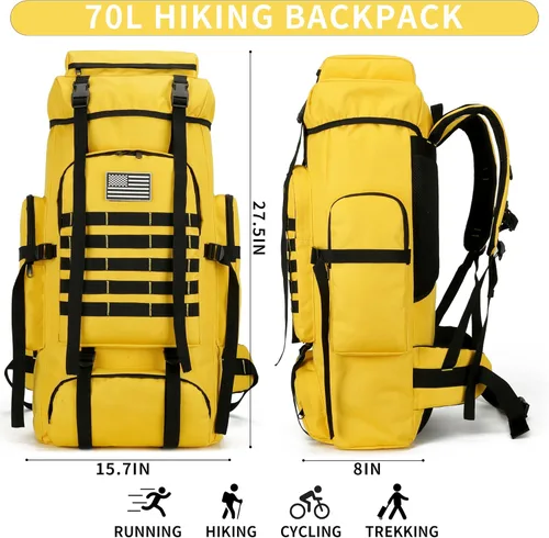 Miniatura 2 de Mochila de senderismo W WINTMING para hombres 70L/100L, mochila de campamento, mochila militar Molle, paquete de asalto de 3 días para escalada