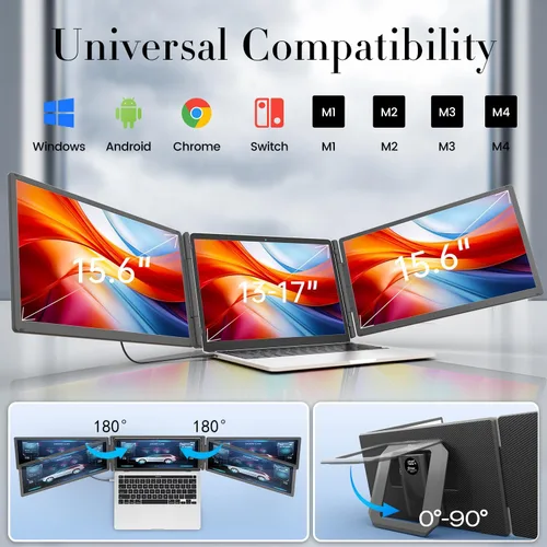 Miniatura 5 de Teamgee Extensor de pantalla para laptop de 15.6 pulgadas con banco de energía, monitor triple FHD 1080P IPS, pantalla HDMI/USB/Hub Plug-Play, se