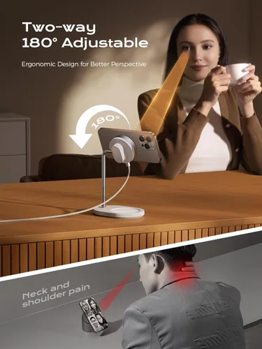 Miniatura 4 de THREEKEY Estación de carga, para cargador magnético con rotación de 180°, almohadilla de carga rápida Qi2 de 15 W con imanes de doble cara, soporte