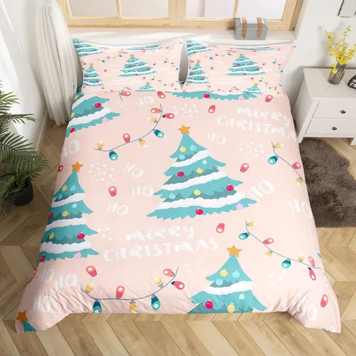Miniatura 3 de Funda de edredón de Feliz Navidad para niños, jóvenes y adultos, juego de ropa de cama de Papá Noel de Navidad, diseño de copos de nieve, árbol