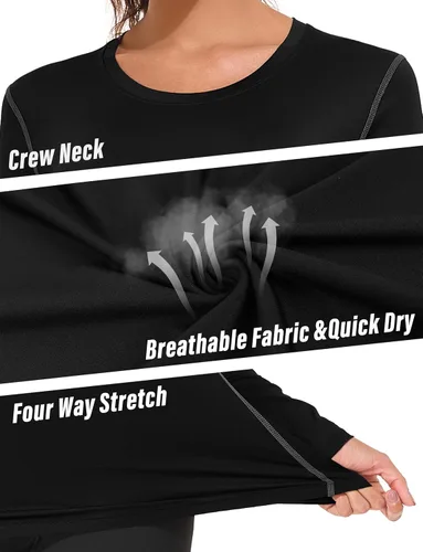 Miniatura 6 de WANAYOU Paquete de 2 a 3 camisetas de compresión para mujer, manga larga, ajuste seco, camiseta interior transpirable, capa base atlética para correr