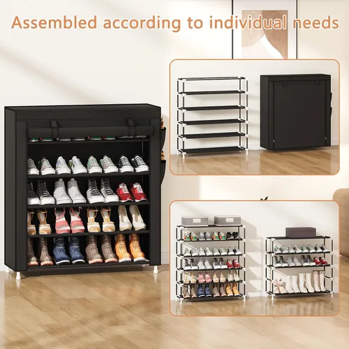 Miniatura 5 de Laiensia Organizador vertical para zapatos de 5 niveles, organizador de almacenamiento de zapatos que ahorra espacio, cubierta no tejida, estante