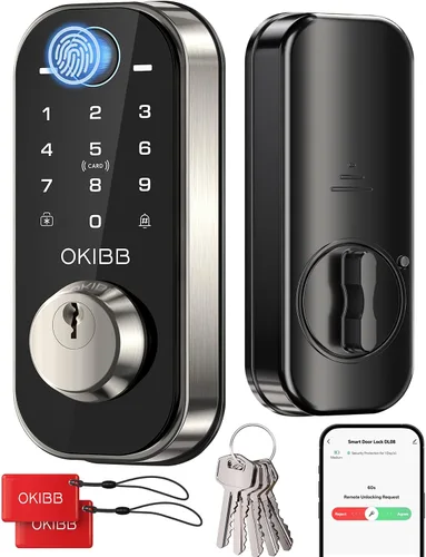 Cerradura de puerta con huellas dactilares para puerta principal incorporada Wi-Fi OKIBB, cerradura inteligente de entrada sin llave con APP,
