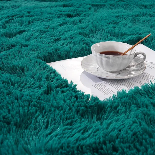 Miniatura 6 de Amearea Alfombra Peluda Azul y Verde de Pasillo para Dormitorio, Niñas, Sala de Estar, 2 x 6 pies, Color Verde Azulado, Extra Suave y Esponjosa