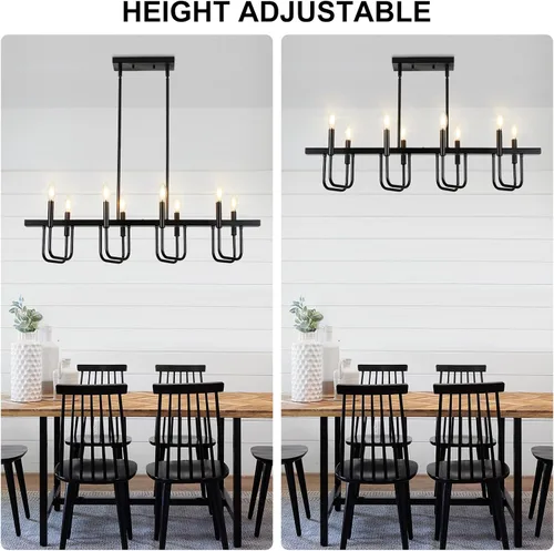 Miniatura 8 de Lámparas rectangulares para comedor sobre la mesa, candelabros modernos de estilo granja para comedor, candelabro lineal negro de 8 luces, luces