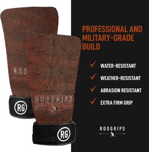 Miniatura 8 de RooGrips Empuñaduras de cuero prémium sin dedos para barras de gimnasia, entrenamiento cruzado, gimnasio y entrenamientos en casa, barras de Grano