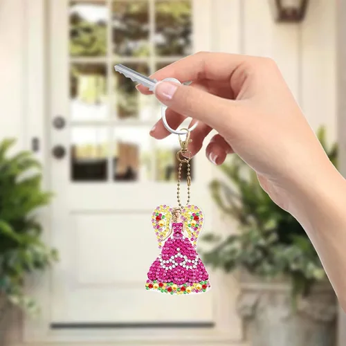Miniatura 4 de 5pcs DIY 5D colorido búho diamante pintura llavero kits doble cara búho diamante arte llavero llavero