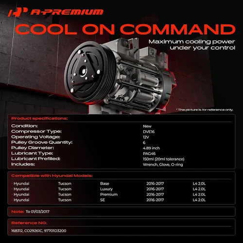 Miniatura 2 de A-Premium Compresor de aire acondicionado con embrague compatible con Hyundai Tucson 2.0L 2016-2017, con polea de 6 ranuras