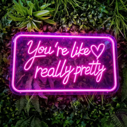 Letrero de neón con texto en inglés "You're Like Really Pretty Neon", luz de neón LED rosa con atenuador y alimentación USB, decoración de pared