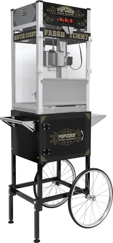 Máquina comercial de palomitas de maíz con carrito y ruedas, máquina para hacer palomitas de maíz con hervidor de acero inoxidable de 22 onzas,
