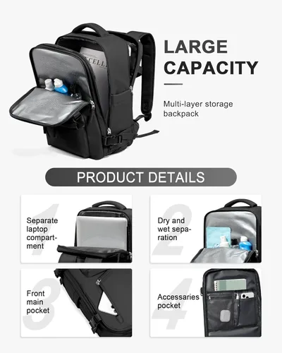 Miniatura 4 de WONHOX - Mochila grande, aprobada para vuelo, unisex, para viajes, trabajo, negocios o laptop, a1-Negro, Medium