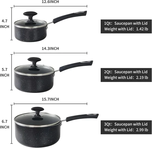 Miniatura 2 de Cacerola antiadherente con tapa, sartén antiadherente de 1 cuarto y 2 cuartos y 3 cuartos con asa de silicona, pequeña olla de leche con tapa