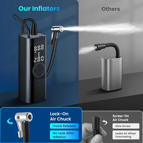 Miniatura 8 de FamilyKit Compresor de aire portátil para inflador de neumáticos, bomba de aire inalámbrica de 6000 mAh, 150 PSI, inflado rápido 24L/min, 4 modos
