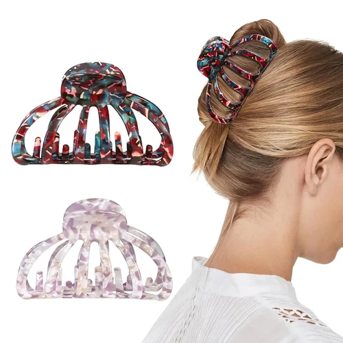 Miniatura 10 de Shinowa Pinzas para el cabello de mariposa, paquete de 4 pinzas de mariposa para cabello grueso y delgado, 2.75 pulgadas, hermosas pinzas