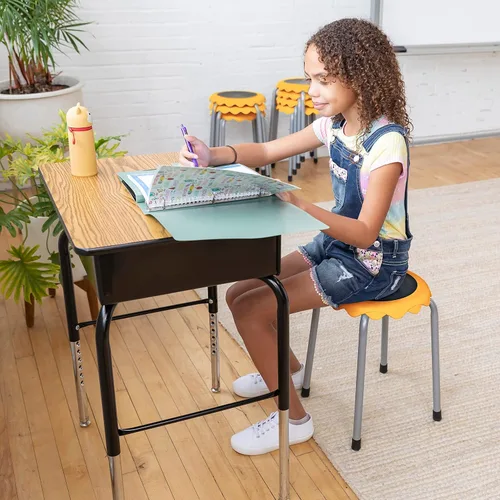 Miniatura 8 de ECR4Kids Daisy - Juego de taburetes apilables, asientos flexibles, color amarillo, 8 piezas