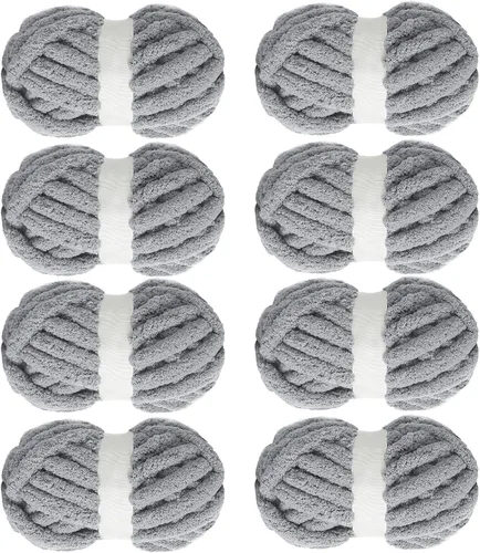 Miniatura 23 de MABOZOO Paquete de 8 ovillos de hilo grueso surtido para crochet - Chenilla jumbo esponjosa, hilo suave y voluminoso para tejer a mano o con los Rojo