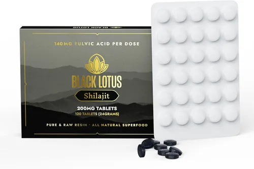 Miniatura 10 de Black Lotus Shilajit Tabletas de resina, 60 unidades, 200 mg cada uno, 100% Shilajit natural puro para hombres y mujeres con aminoácidos, 140 mg