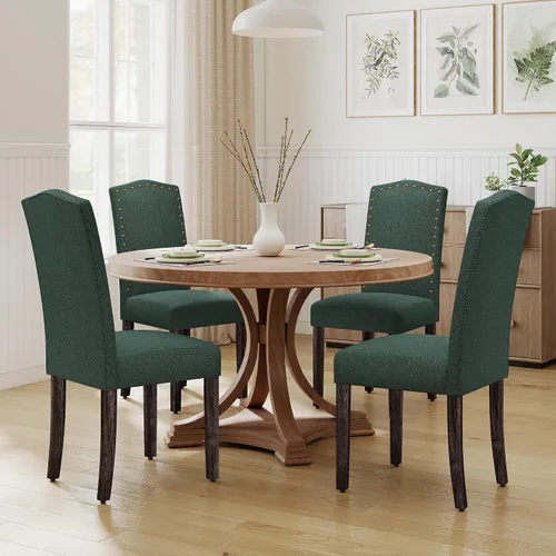 Miniatura 14 de LSSPAID Juego de 4 sillas de comedor, modernas y cómodas sillas Parsons tapizadas de lino con ribete de cabeza de clavo de bronce y patas de madera