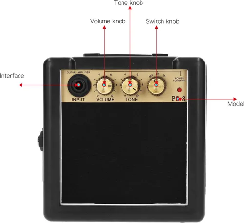 Miniatura 4 de Amplificador de guitarra, amplificador de bajo portátil de 3 W con funciones de control de volumen y tono, amplificador de guitarra para práctica