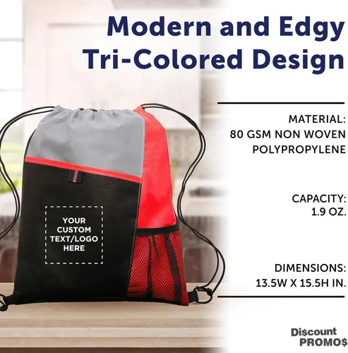 Miniatura 42 de DISCOUNT PROMOS Juego de mochilas con cordón no tejidas personalizadas de 10/50/100, paquete personalizado a granel